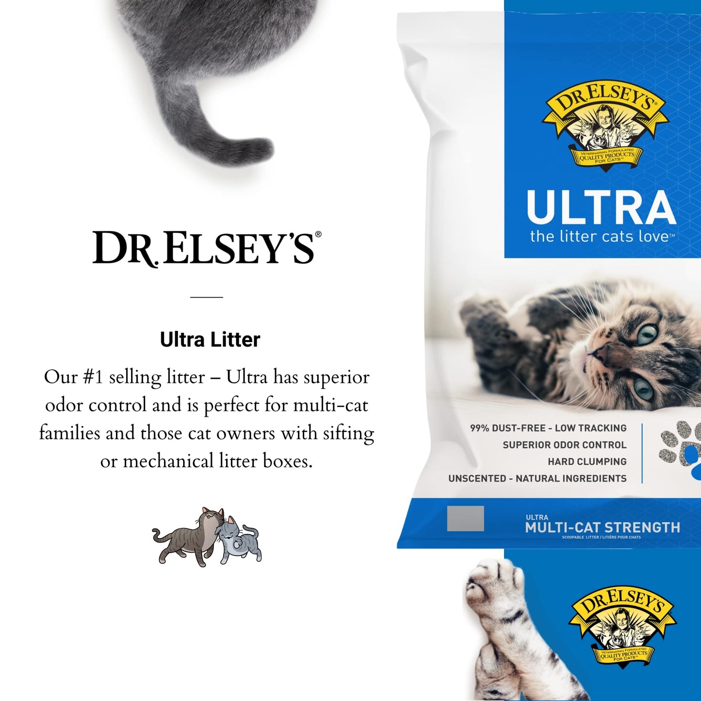 Dr. Elsey’s Premium Clumping Cat Litter - Ultra - 99.9% Dust-Free, Low Tracking, Hard Clumping, Superior Odor Control, Unscented & Natural Ingredients